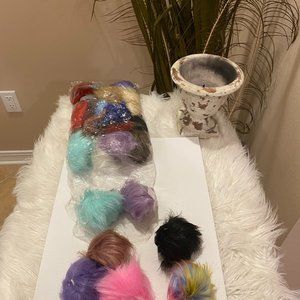 Faux Fur Pom Pom Balls - 24 Pieces Mixed Colors